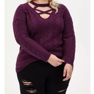 Torrid Purple Cable Pullover Cage Neck Sweater 3X